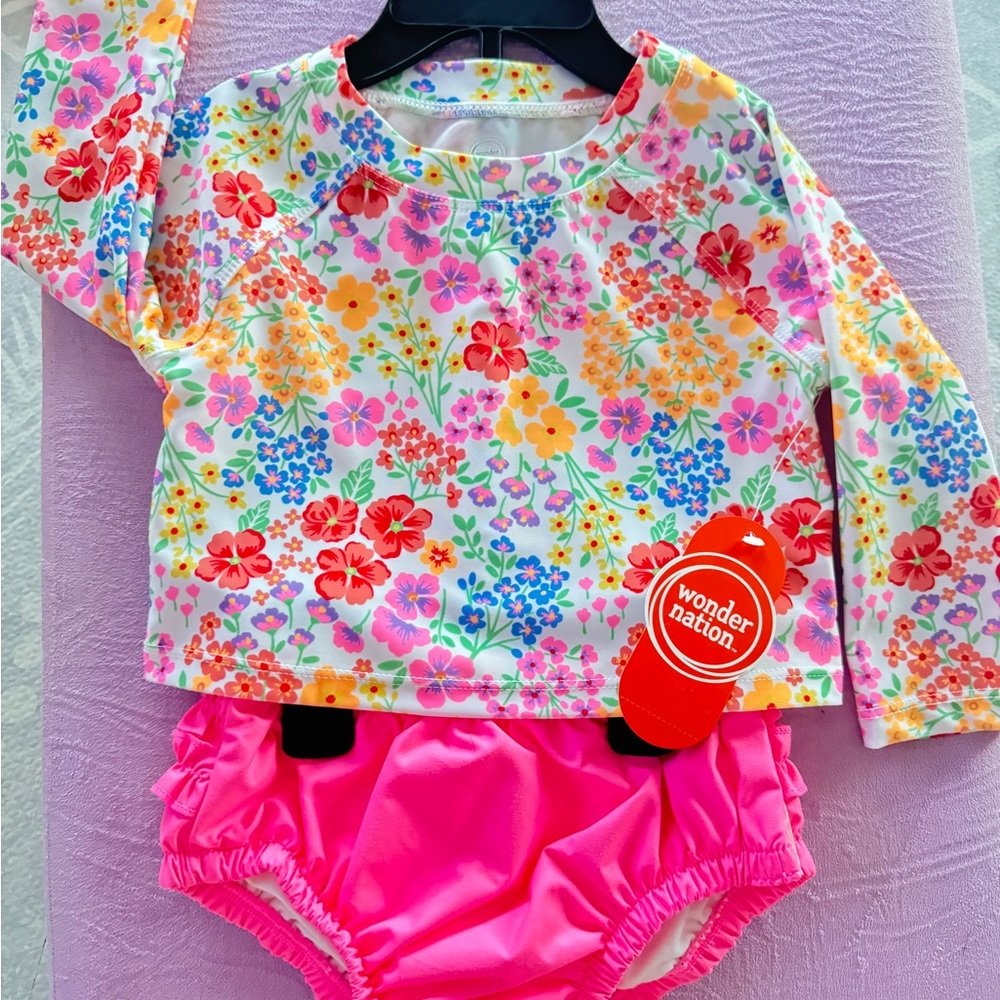 Wonder Nation Two Piece Long Sleeve Swimsuit 12 M